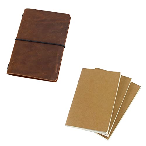 Pocket Travelers Notebook and Refills Bundle, 3.5'x5.5', Brown