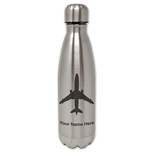 LaserGram Single Wall Stainless Steel Water Bottle, Jet Airplane, Personalized Engraving Included