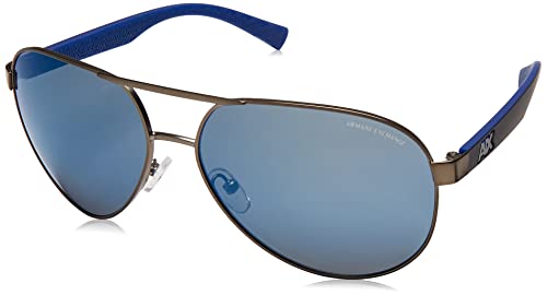A|X ARMANI EXCHANGE Men's AX2031S Aviator Sunglasses, Matte Gunmetal/Blue Mirrored/Blue, 60 mm