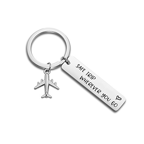 Safe Trip Wherever You Go Keychain Safe Travels Keychain Flight Attendants Gift Pilot Jewelry Aviation Gift (Safe Trip Keychain)