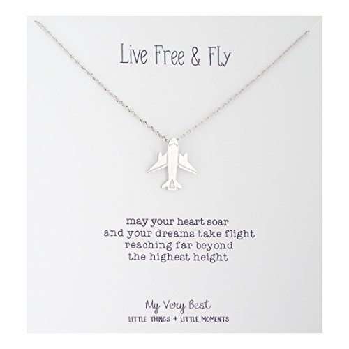 My Very Best Live Free and Fly Airplane Necklace (Silver Plated Brass)