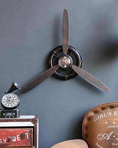 Metal Wall Decor Art Antique Airplane Propeller Aviation Wall Clock for Living Room Bedroom Rustic Wall Sculptures Brown 29.5×26.4 inches