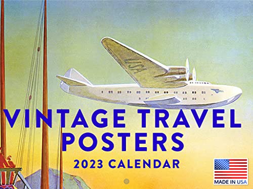Vintage Travel Poster Calendar 2023 Monthly Wall Hanging Calendars Retro Airplane Airways Retro World Large Planner 24 Months - Full 2023 Write On Grid Plus Bonus 2024 Preview Chart - Made In USA