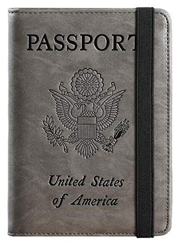 Passport Holder Cover Wallet RFID Blocking Leather Card Case Travel Document Organizer(Coffee Grey)