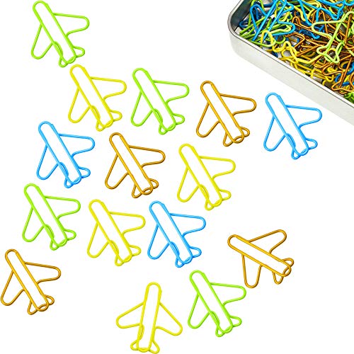 80 Pieces Airplane Paper Clips in A Tin Can, Cute Plane Paperclips, Multi Colors, Clip Holder, Bookmarks School Office Supplies Present for Staff Students Flight Attendants Travel Agents