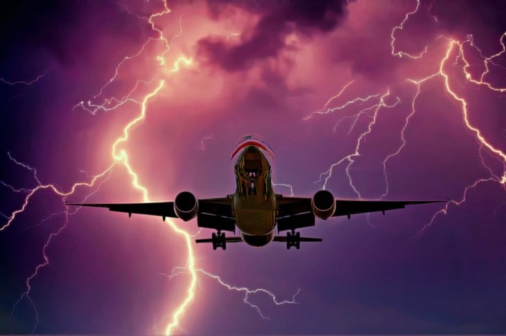 American airliner landing lightning strike