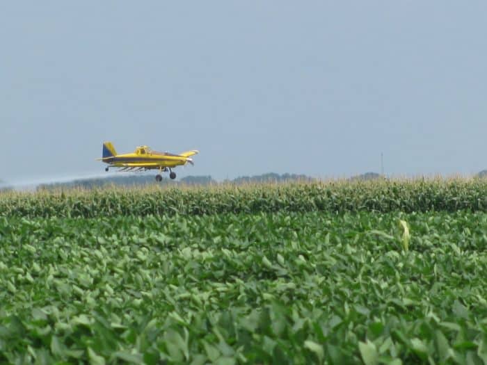 Crop Duster Spraying Corn