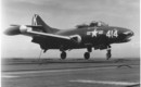 Grumman F9F 2 Panther of VF 34 lands on the USS Leyte