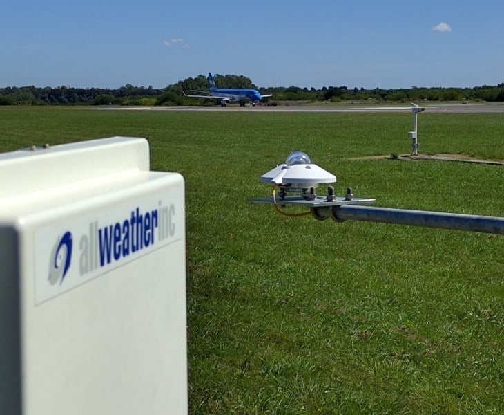 meteorological sensors for solar radiation center and runway visual range right in the foreground