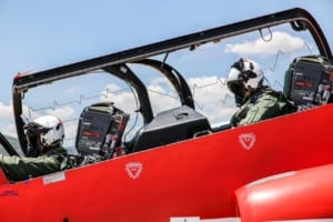 one of the Red Arrows pilots and an Engineer passenger preparing for take off.