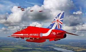Red 6 of the world famous air display team the Red Arrows is pictured during a transit flight from Denmark back to the UK