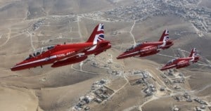 Red Arrows flying over southern Jordan