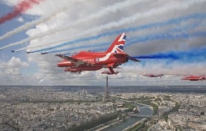 The Red Arrows and the French Patrouille De France in the skies above Paris