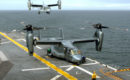 U.S. Marine Corps MV 22B Osprey assigned to Marine Tiltrotor Operational Test and Evaluation Squadron Two Two on USS Wasp.